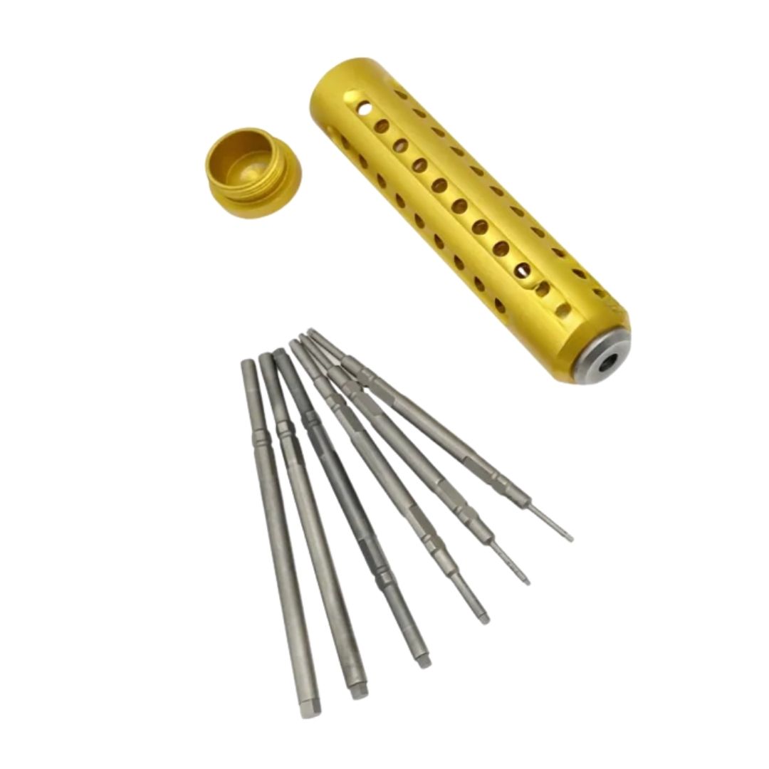 Gold 7 Parça Ortopedik Kemik Tornavida Seti Çift Başlık Torx Yıldız/Altıgen Hızlı Kavrama Kolu Ortopedik Tornavidalar Eğitim Materyali Gold 7 Parça Ortopedik Kemik Tornavida Seti Çift Başlık Torx Yıldız/Altıgen Hızlı Kavrama Kolu Ortopedik Tornavidalar Eğitim Materyali
